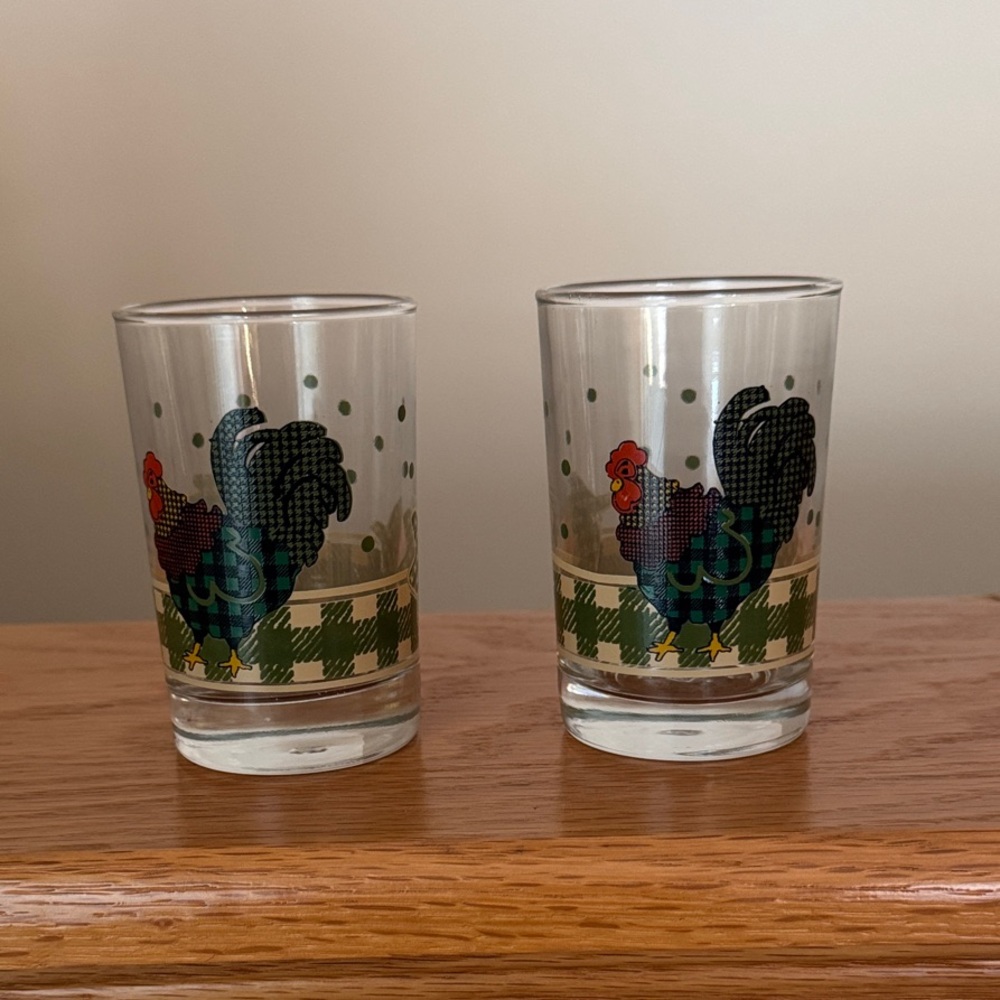 Vintage “Anchor Hocking”Rooster Juice Glasses ~ Set of 2